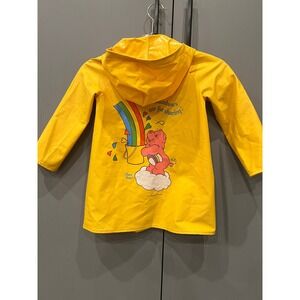 RARE VTG 80s Care Bears Cheer Bear Vinyl Raincoat Jacket Yellow Kids Size 4 ROC